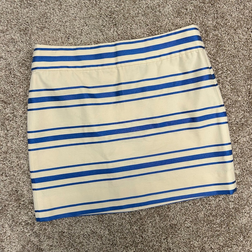 J Crew Metallic Multi Stripe Mini Skirt Women Size 2 Blue Off White